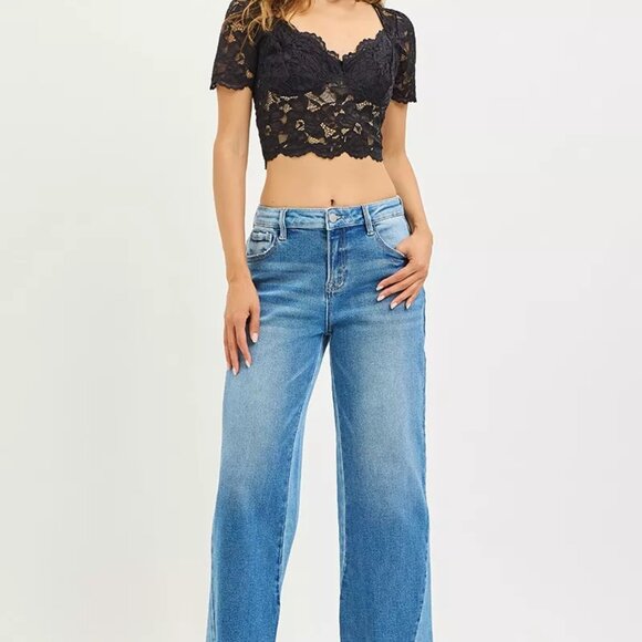 RISEN Full Size Slouchy Cropped Barrel Jeans with Contrast Wash Plus Size - Picture 6 of 7